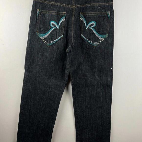 VTG Rocawear Jeans Mens 34 Dark Baggy Y2K Wide Leg Skate Denim Grunge Hip Hop - Picture 1 of 9